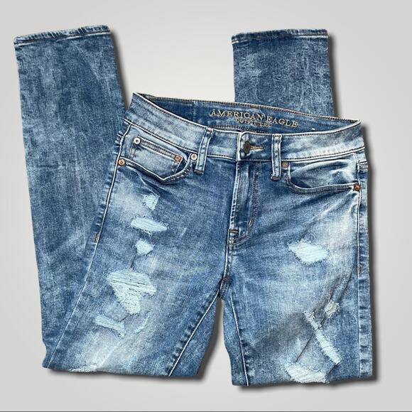 AMERICAN EAGLE SKINNY DISTRESSED LIGHT WASH DENIM JEANS - 28 X 30 - Picture 1 of 9